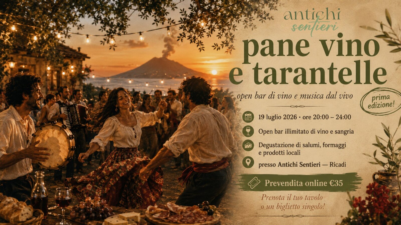 Pane, vino e tarantelle — serata di musica dal vivo e tarantelle ad Antichi Sentieri, Ricadi